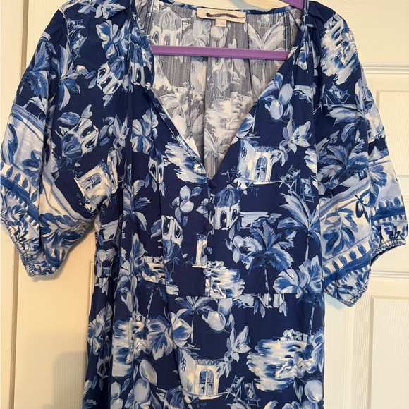 LOFT Navy and White Patterned Midi Dress - Picture 6 of 10